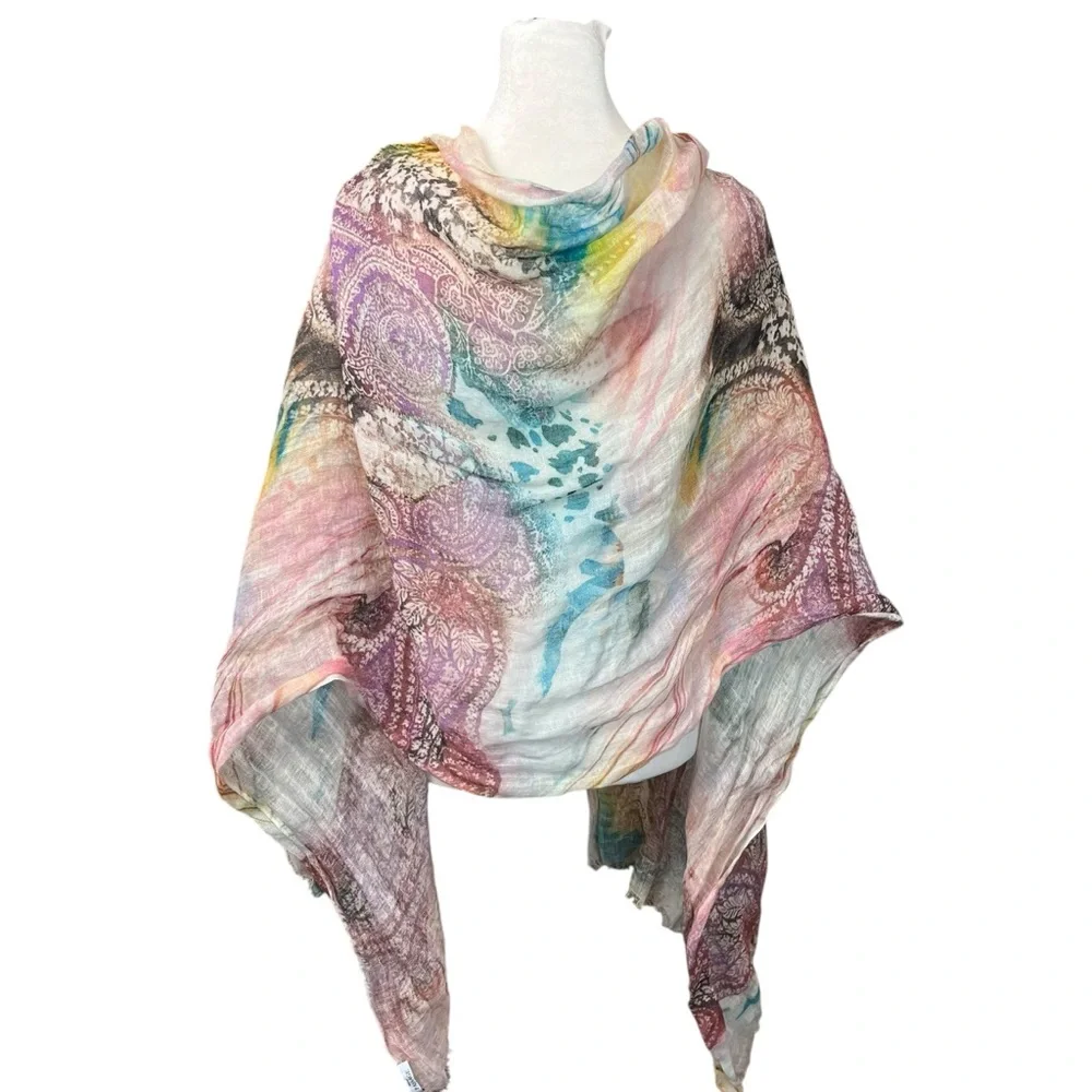 Maison Passage Parisian Silk Gauze Paisley Floral‎ Pink Scarf Pashmina 78x26.5”